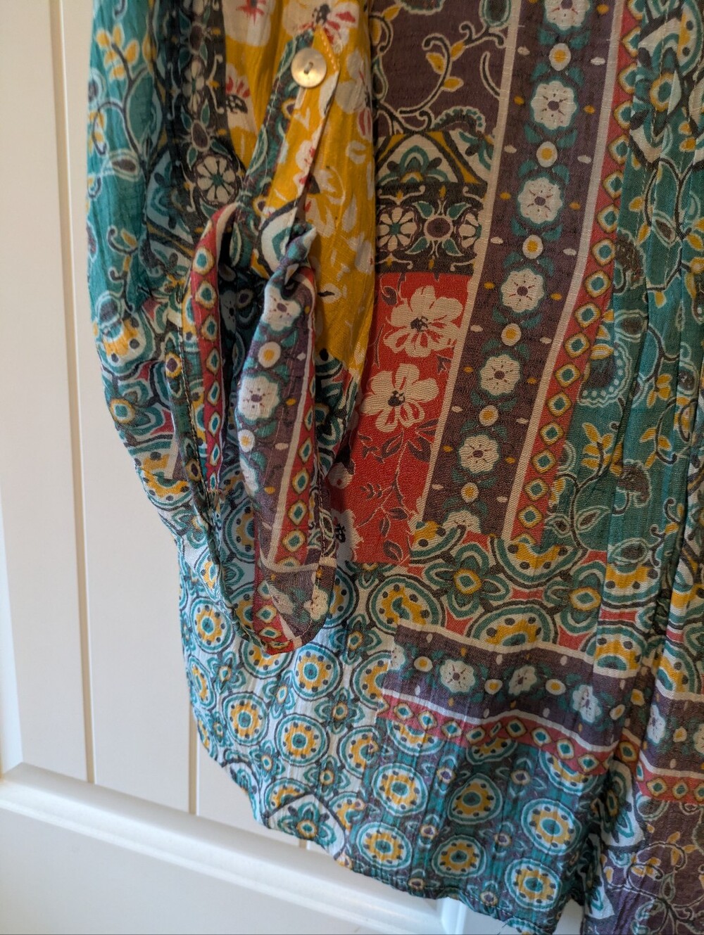 Ruby Rd Button Up Front V Neck Patchwork Top - Picture 4 of 5